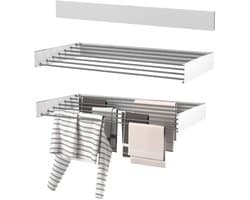 Wasophoogte® Wanddroogrek - Wasrek inklapbaar - Wasrek Hangend - Droogrek inklapbaar - 120cm - 8,4m drooglengte - inclusief boormal