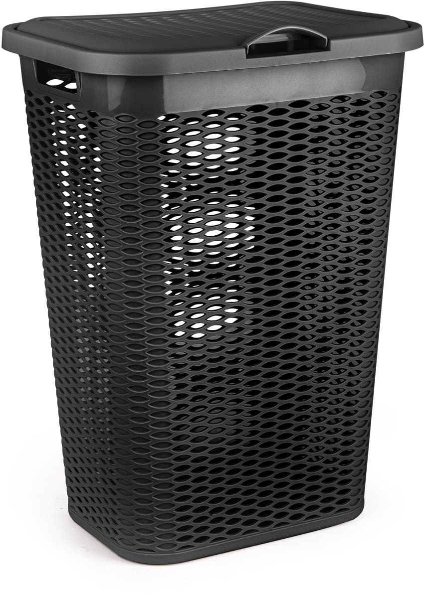 Plasticforte Wasmand Ventilation - met deksel - zwart - kunststof - 51 liter - 43 x 35 x 61 cm - Badkamer - Wasgoed - Nieuw design - Zeer stevig — afbeelding 1