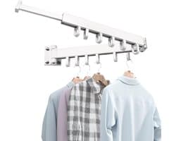 Droogrek - Wanddroogrek - Inklapbaar Wanddroogrek - 2-Voudig Wasrek - 90 CM - Binnen | Buiten - Met 12 mobiele ophanglus - Voor Balkon Badkamer Terras - Wit — afbeelding 1