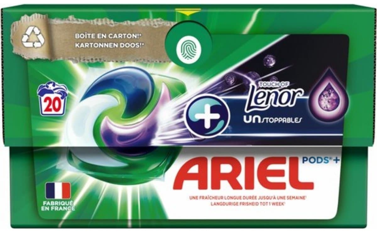 Ariel Original - Touch of Lenor Unstoppables - Wasmiddelcapsules - Pods+ - Witte en Gekleurde Was - 20 Wasbeurten — afbeelding 1
