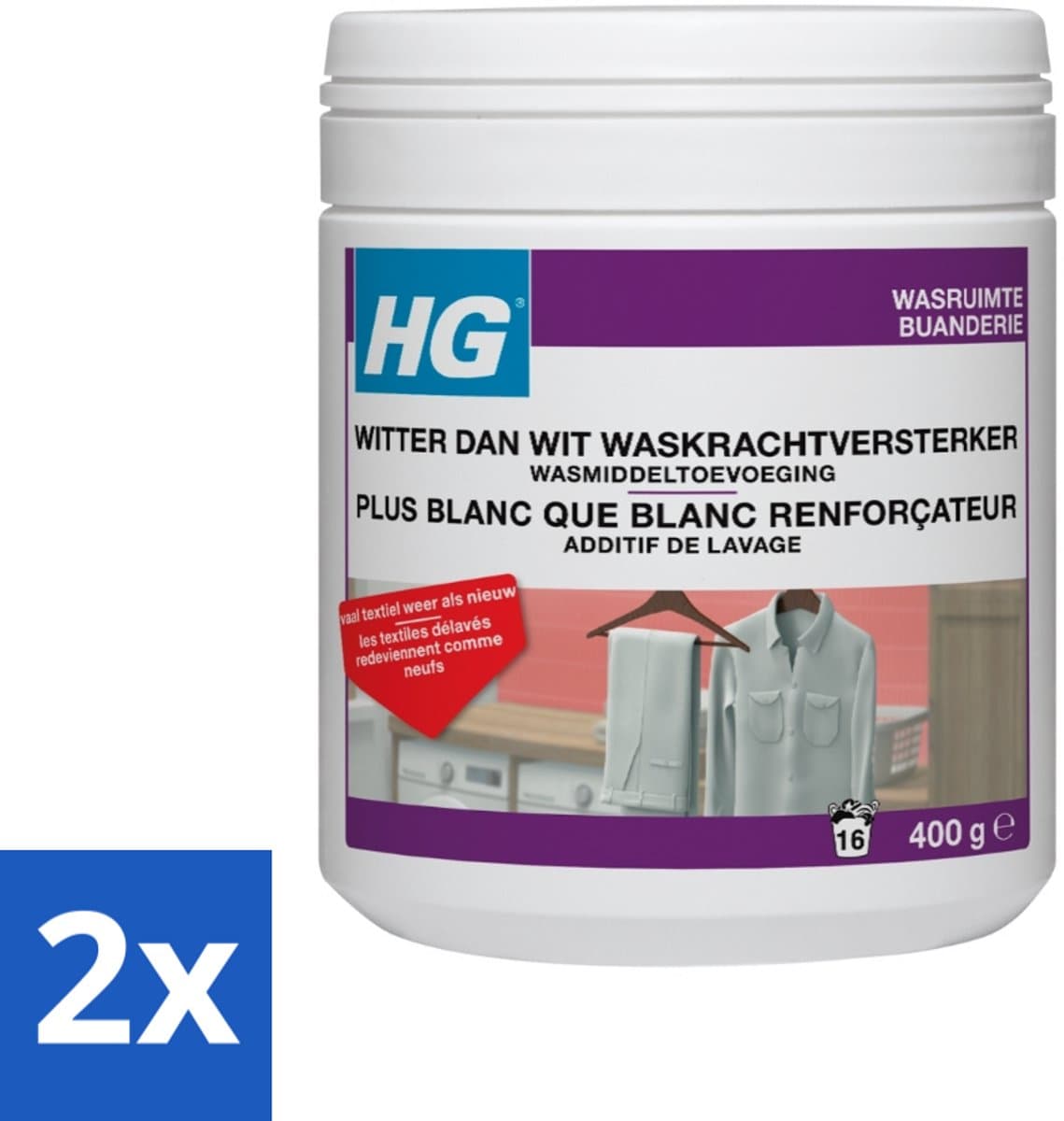 2 x HG Witter Dan Wit Waskrachtversterker Met Vlekoplosser 500 gr - Witwasmiddel - Wasversterker - Vlekkenverwijderaar - Witwas - Wasmiddeltoevoeging — afbeelding 1