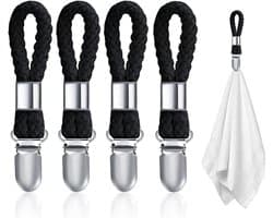 Black Towel Clips - 4pcs Hanging Tea Towels Clip - Brackets-Braided Cotton Towel Clips met Hanging Loop voor Hanging Clothes - Tea Towel/Beach Towel/Towel Clip Hooks voor Gebruik