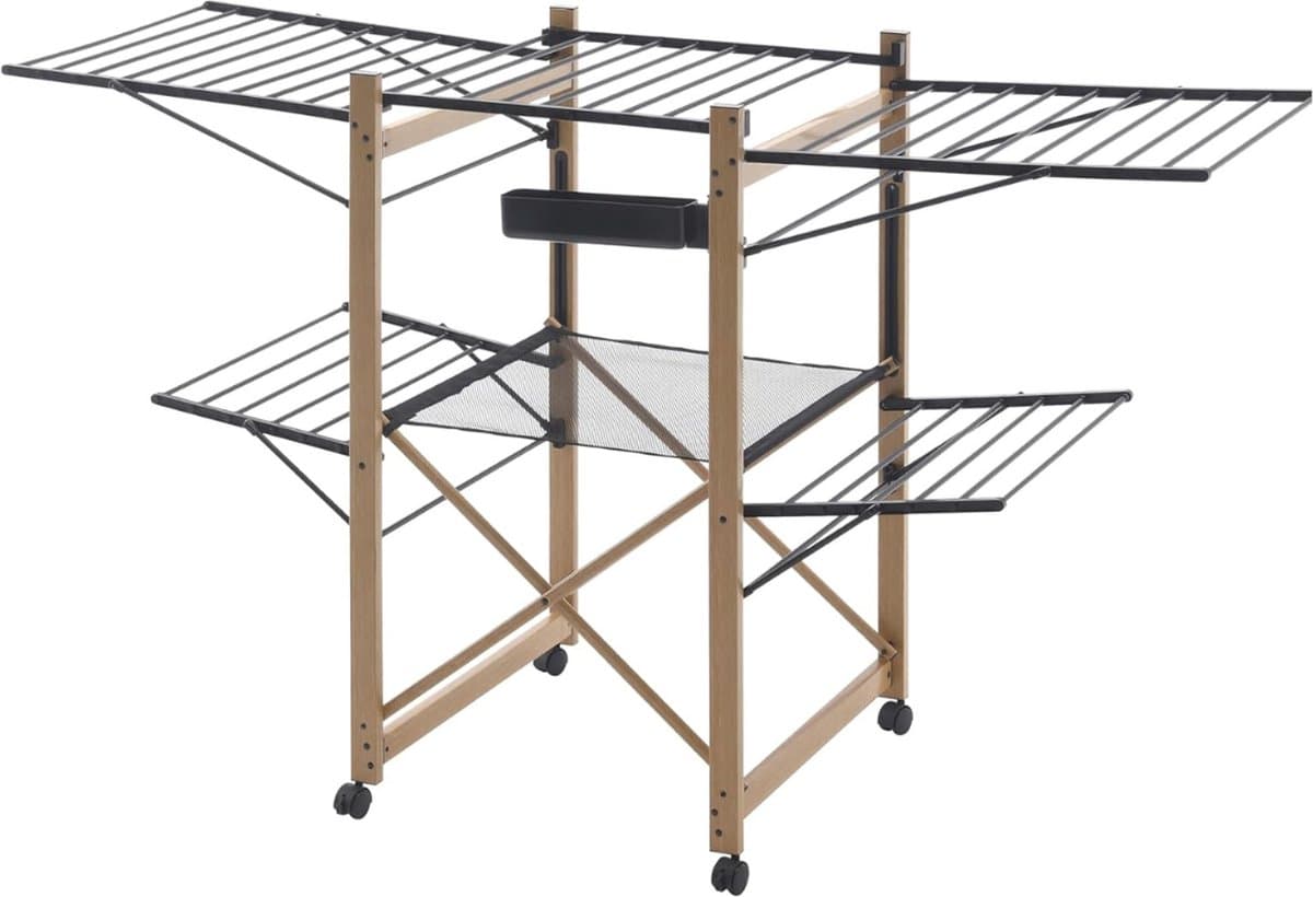 White-Label® Wasrek Inklapbaar op Wieltjes - Droogmolen - Droogtoren Staand - Zwart — afbeelding 1