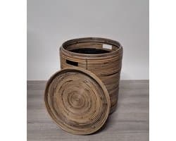 MigoStyling - Wasmand - Stripe - Rotan - Grey - Met binnenzak - Rond - Dia 40 cm