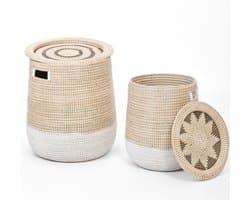 Dailygoods- Wasmand 86/45 liter - Wasmand met deksel - Opbergmanden - Stapelbaar - Zeegras - Duurzaam design - Opbergmand