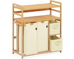 Wasmand Met Vakken - Kleding Sorteerder - Orde Scheppen - Dubbel Bamboe Planken - 140 Liter - Beige