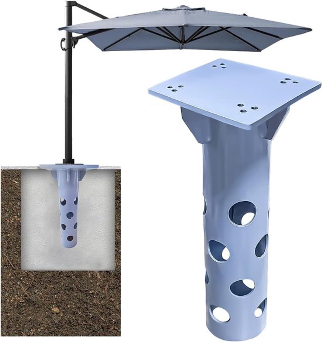 Universele grondanker voor parasol, stevige metalen basisplaat voor betonnen ondergrond, optimale stabiliteit en weerbestendigheid, geschikt voor zware wind en belastingen boven 1 kg — afbeelding 1