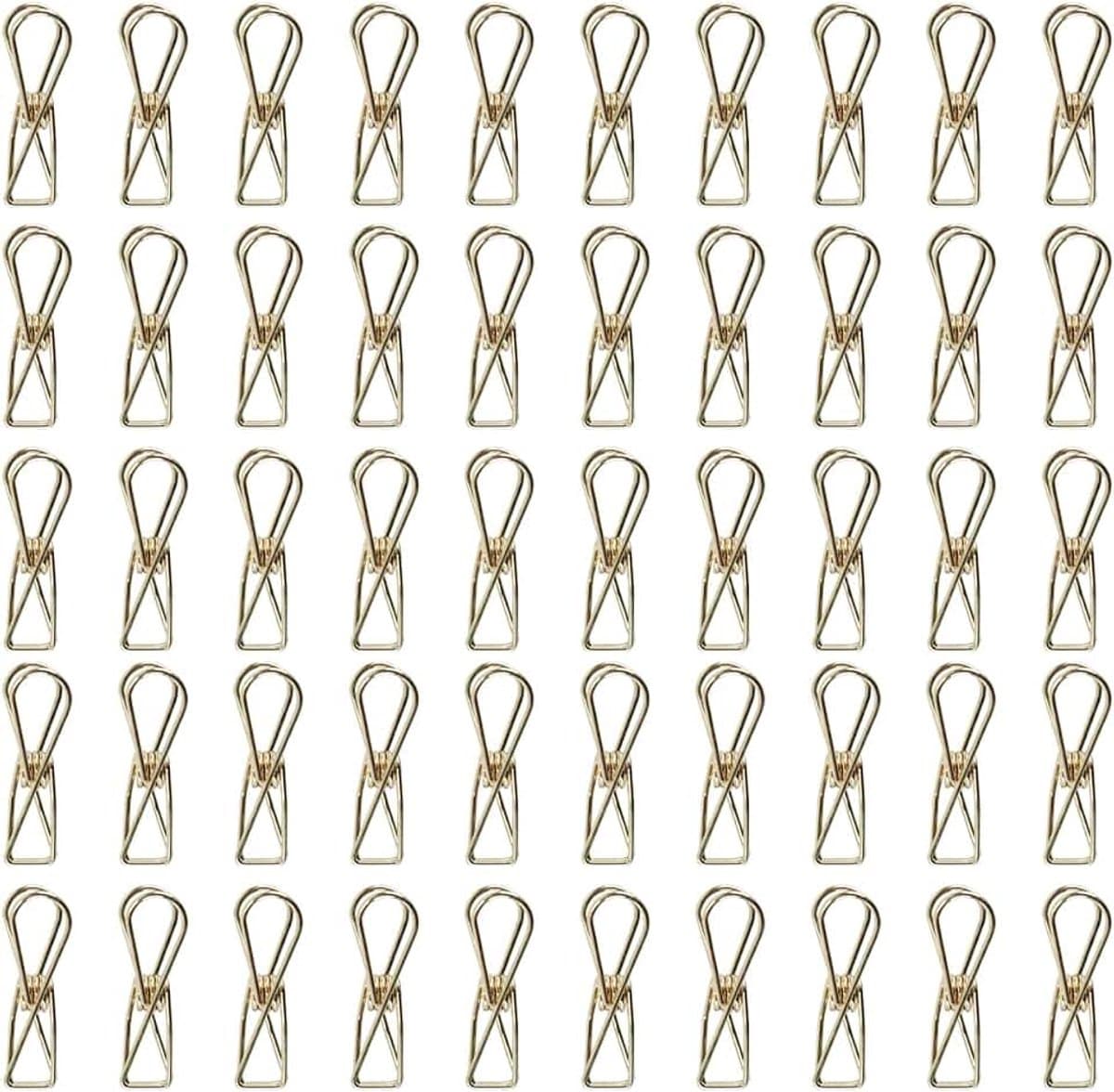 50 stuks metalen draadklemmen, multifunctionele stalen draadklemmen, minispelden voor kleding, rekeningen, papier, kantoorbenodigdheden, keuken, kamperen (32 mm, goud) — afbeelding 1