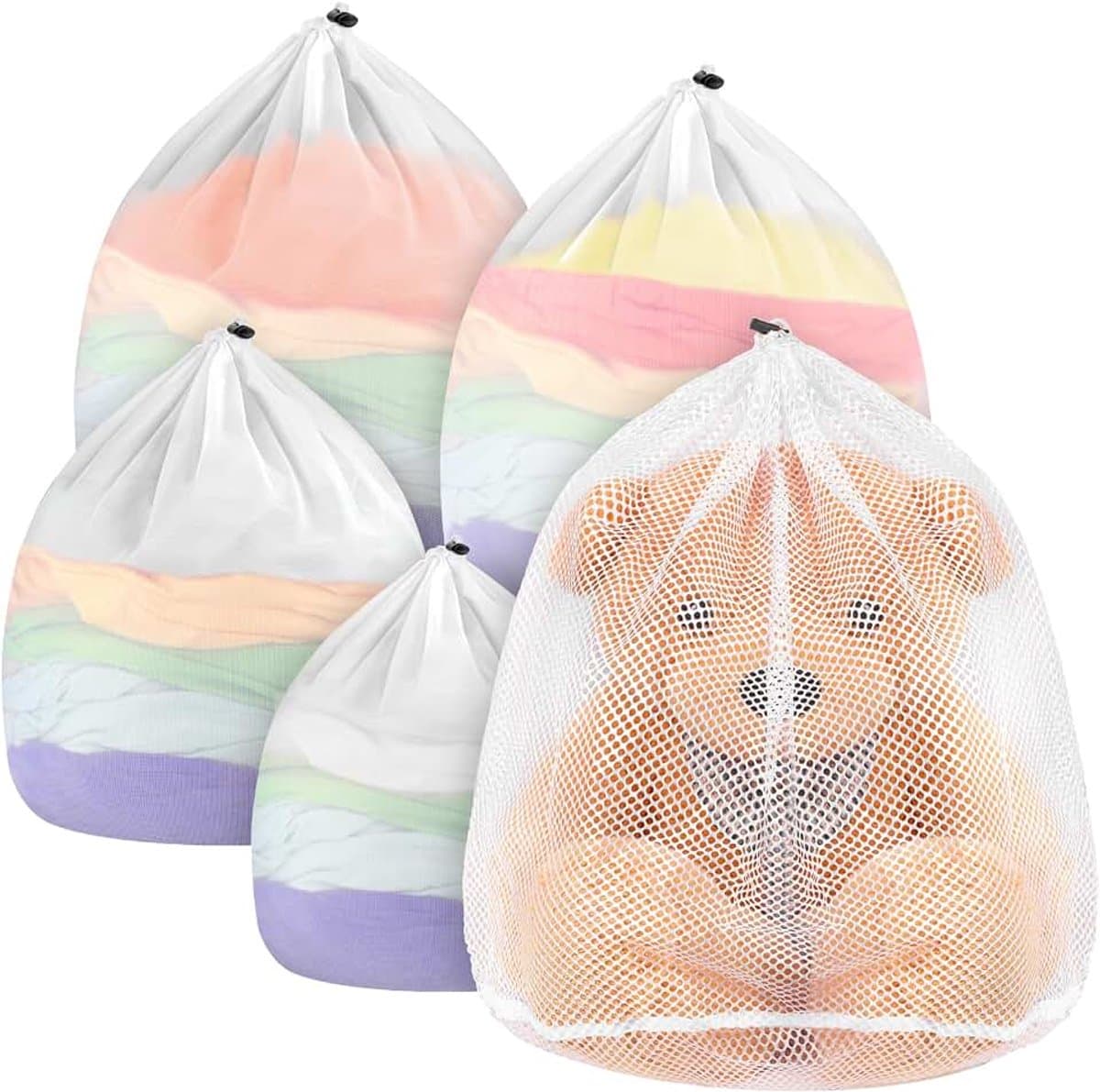 ecooe 5 stuks waszak voor wasmachine, XL wasnet met koordstopper - 1 extra grote, 2 grote, 1 middelgrote en 1 kleine waszak voor blouse babykleertjes rugzakrokken voor terug naar school slaapzaal etc — afbeelding 1