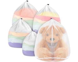 ecooe 5 stuks waszak voor wasmachine, XL wasnet met koordstopper - 1 extra grote, 2 grote, 1 middelgrote en 1 kleine waszak voor blouse babykleertjes rugzakrokken voor terug naar school slaapzaal etc