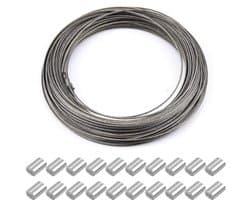 SnelShoppen - 30 m x 1.5 mm Stalen Kabel, Multifunctionele RVS Kabel, Foto Lijndraad met 20 Aluminium Krimpkousen voor Gordijn, Waslijn, Handrail