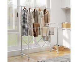 MODENUIT Droogtoren – Verstelbare Stangen – 150 x 103 x 197 cm – Roestvrij Staal – Zilver – Met Wielen