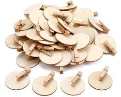 Houten Klemmen 50 Stuks - 4,8 cm - Natuurlijk - Ronde Schijf - Knutselklemmen - Decoratieve Klemmen - Mini Klemmen voor Ansichtkaarten