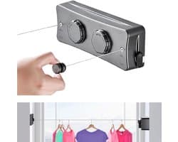 Uittrekbare Waslijn - Wandwaslijn Intrekbaar - Kleding Drogen - Ruimtebesparend Ontwerp - 5.1m Staalkabel - Grijs