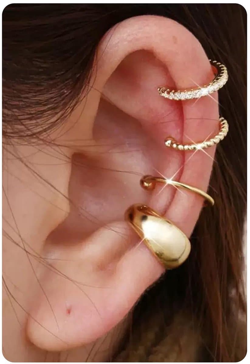 4 stuks Ear Cuff 14K Gold Clip Oorbellen Ear Cuff Earclips Dames Zonder Gepiercede Oren Fake Helix Kraakbeen Oorbellen Fake Piercing Ear Clip Zilver — afbeelding 1