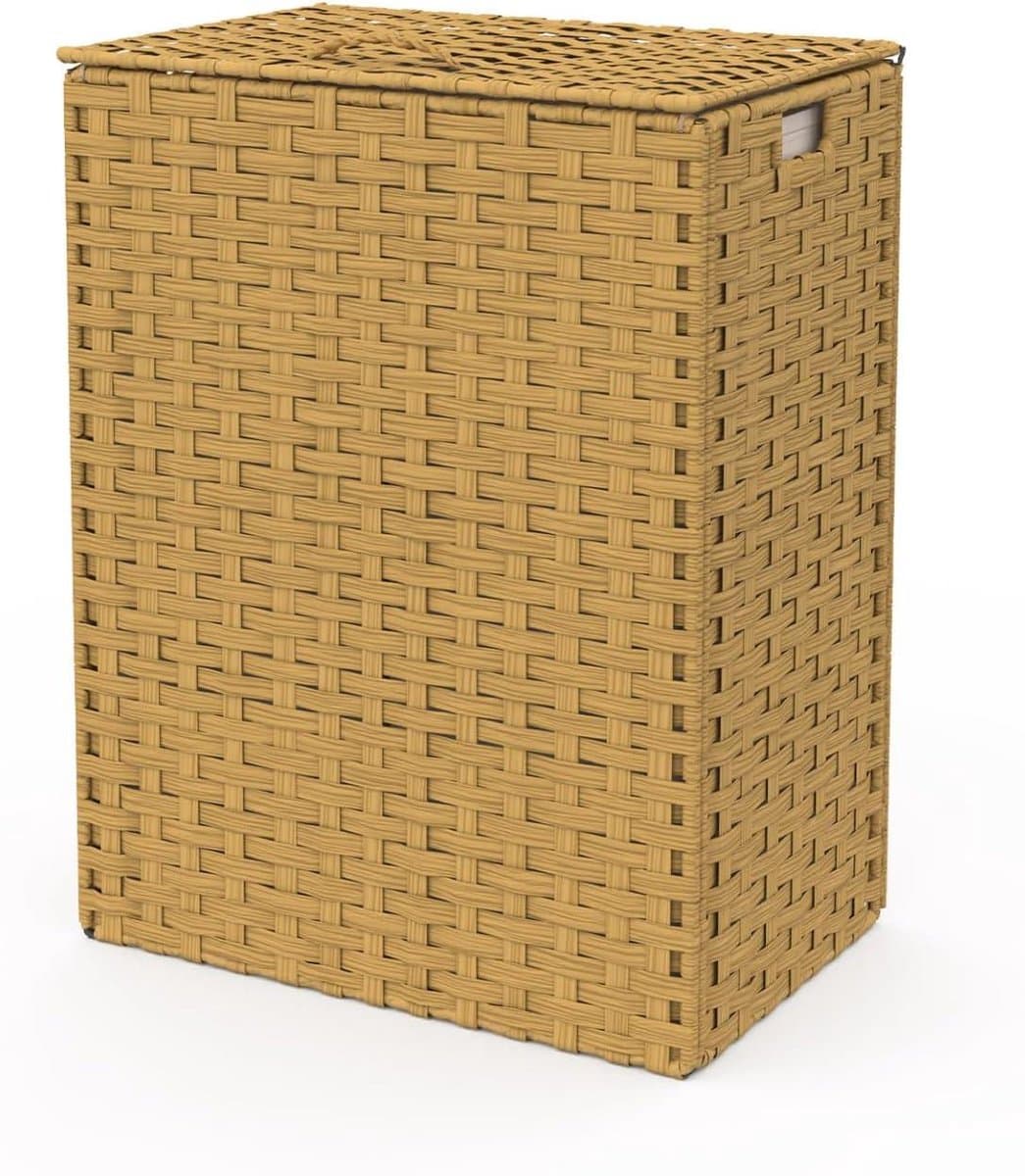 Wasmand Dubbel - Kledingmand Sorteren - Kleding Opbergen - Rotanlook Met Plank - 45x30x60 cm - Beige — afbeelding 1