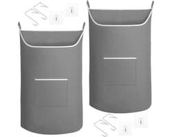 Hangende waszakken aan de muur - 2 stuks, 91 x 56 cm, grote opbergzakken voor wasgoed, grijs, ruimtebesparend en praktisch