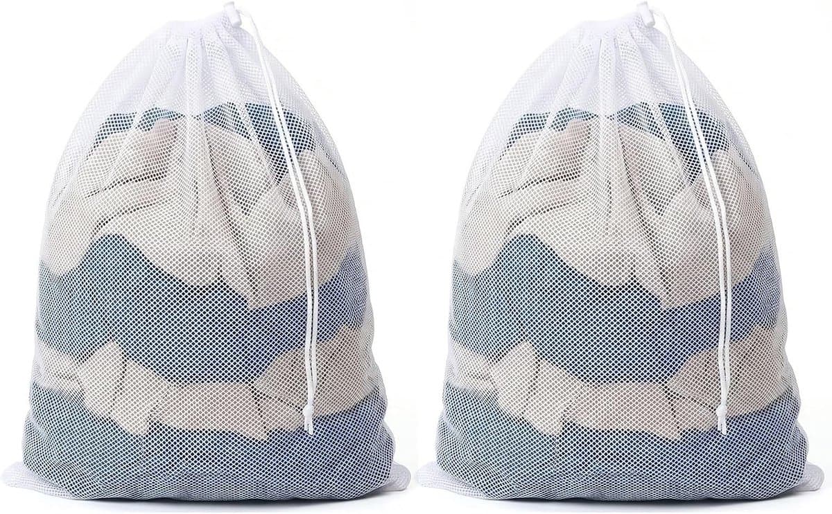Set van 2 Waszakken 70x90cm, Fijne Mesh Waszak voor Wasmachine met Trekkoord, Herbruikbare Wasnetten voor Beddengoed, Pluche Speelgoed en Kleding — afbeelding 1