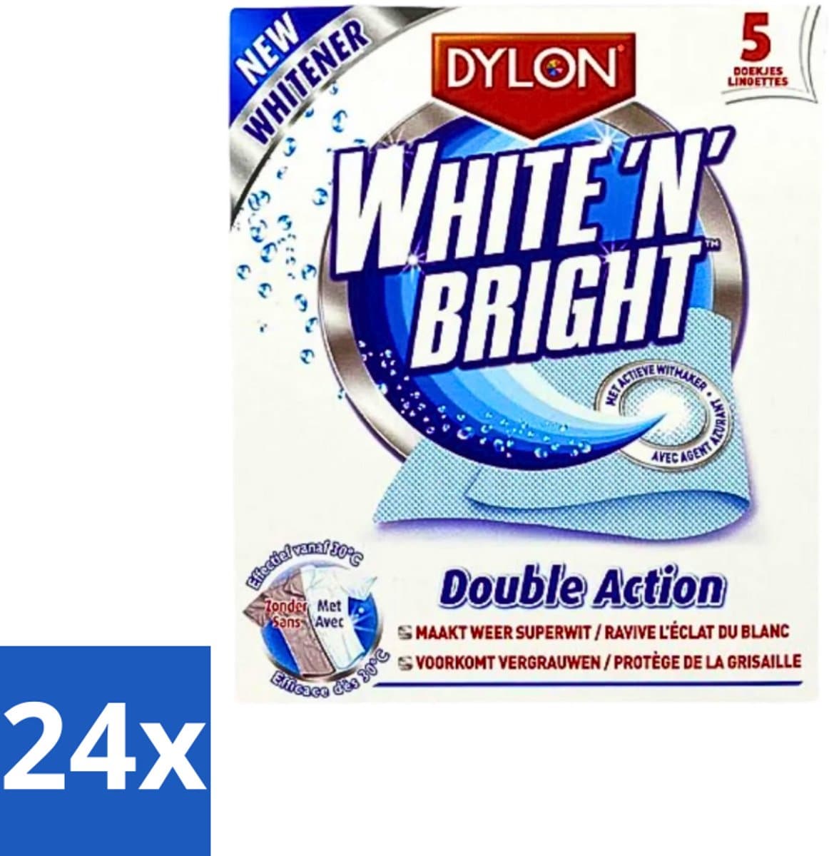 Dylon - Vlekverwijderaar - White & Bright - Superwit & Vlekkeloos - 5 Doekjes - Voordeelverpakking - 24 stuks — afbeelding 1