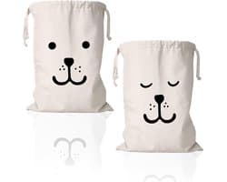 SnelShoppen - 2 Stuks Wasbare Grote Katoenen Trekkoord Tas Speelgoed | 50x60cm Herbruikbare Waszak Voor Kleding, Speelgoed, Camping, Kinderen, Tuin, K