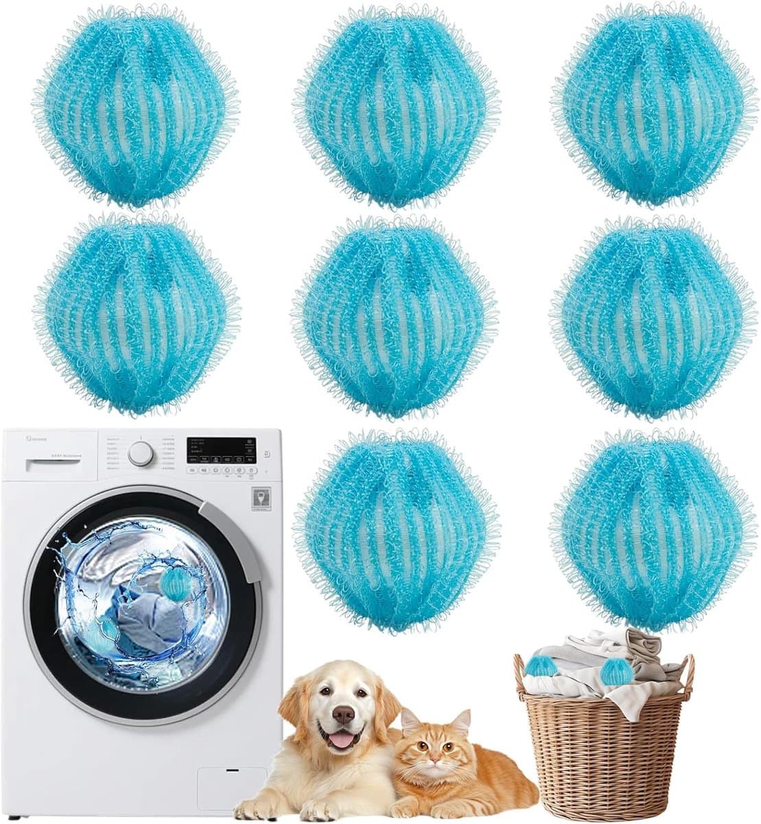 SnelShoppen - Dierenhaarverwijderaar 8 Stuks - Herbruikbare Pluisballen voor Wasmachine - Haarvanger tegen Dierenharen - Pluisvanger voor Kleding en B — afbeelding 1