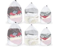 6 stuks waszakken, 50 x 60 cm, 40 x 50 cm, 30 x 40 cm, wasnet voor wasmachine met trekkoord, herbruikbaar wasnet, groot, waszak van netstof voor thuis, reizen, hotel, studentenhuis