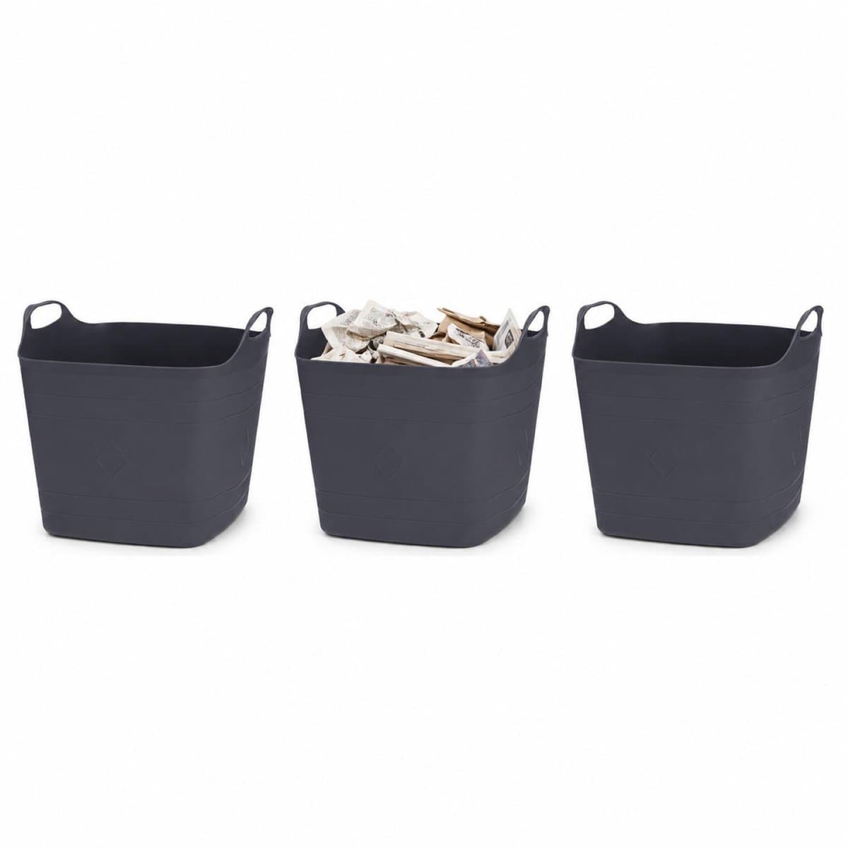 Excellent Houseware Flexibele emmer - 3x - zwart - 15 liter - kunststof - vierkant - 37 x 30 cm — afbeelding 1