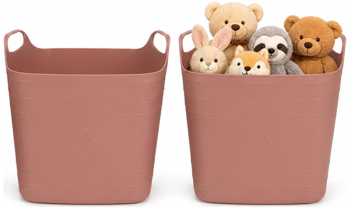 Excellent Houseware Flexibele emmer - 2x - oudroze - 15 liter - kunststof - vierkant - 37 x 30 cm — afbeelding 1