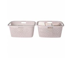 Wasmand met hengsel - 2x - 38 liter - 60 cm - creme - Draagwasmanden - Wasgoedmand - Mand met handvatten