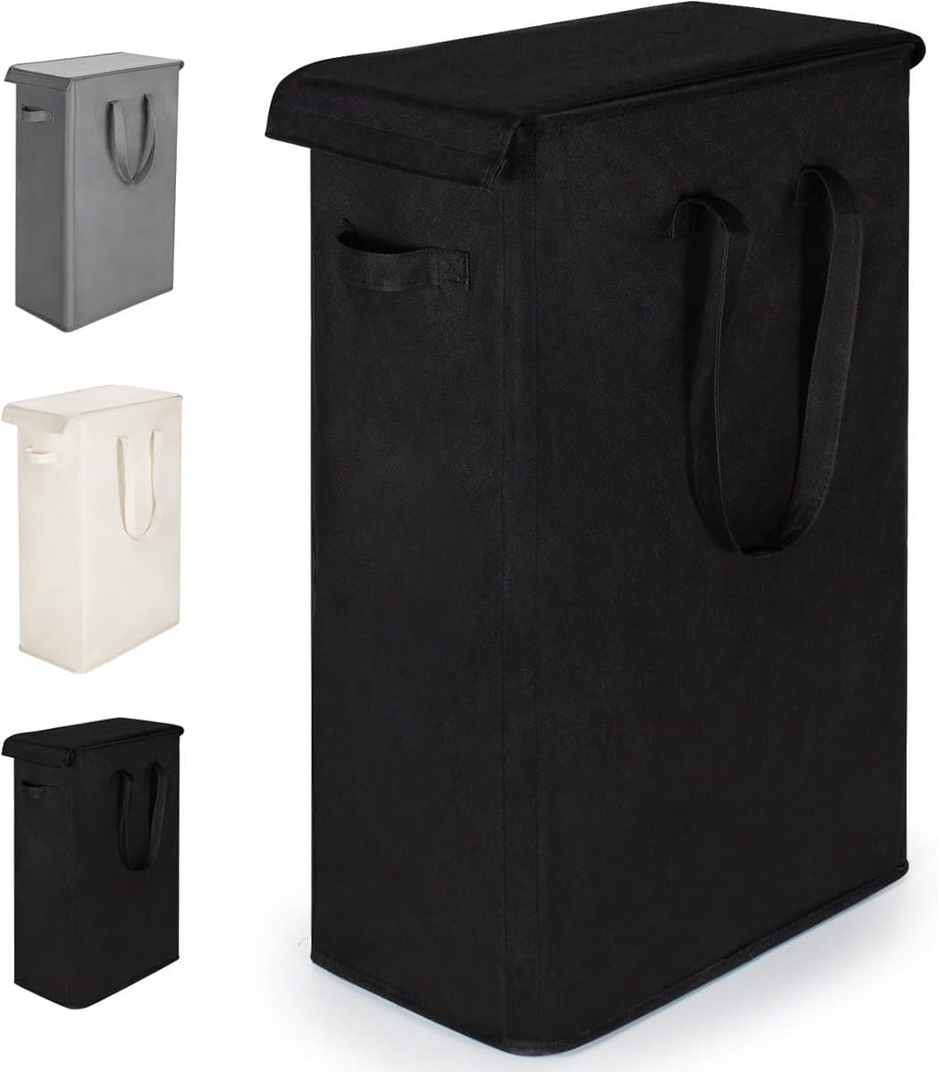 Wasmand met Deksel 55L Wasverzamelaar met Lange Handgreep Opvouwbare Dunne Wasmachine Oxford Doek Opbergmand met Handvat, Geschikt voor Wasruimte, Slaapkamer, Badkamer (Zwart) — afbeelding 1