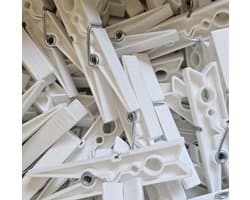 van 48 kleurrijke wasknijpers, zonbestendig, hoogwaardig hard plastic, verzinkte veer, made in EU, gemaakt in Griekenland, milieuvriendelijke doos (wit)