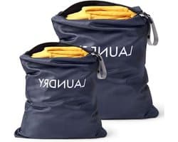Vouwbare Waterdichte Waszakken voor Vuile Kleding, 2 Stuks, Ideaal voor Sport en Reizen, Met Rits en Ruimte voor Bikinis en Fitnesskleding - Donkerblauw