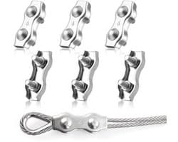 SnelShoppen - M6 Duplex Klemmen, 6 Stuks Stalen Kabel Klemmen, Roestvrij Staal 304 Kabel Klemmen, 6mm Stalen Kabel, Waslijn, Tent Bevestiging