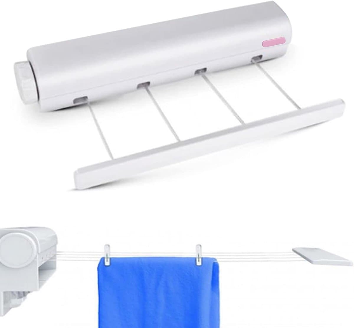 SnelShoppen - Compacte Waslijn 3.2m Automatische Retractable Waslijn met 4 Lijnen, Uittrekbare Wanddroger voor Binnen en Buiten, Ideaal voor Tuin en C — afbeelding 1