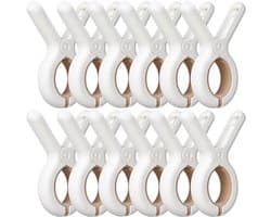 Set van 12 khaki kunststof wasknijpers met sterke roestvrije veren, multifunctionele lakenklemmen voor het drogen van kleding, handdoeken en dekens, geschikt voor binnen en buiten