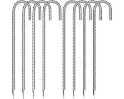 8 Stuks Grondankers 30 cm Lang met J-Haak voor Tent, Tuin, Trampoline en Campinggebruik