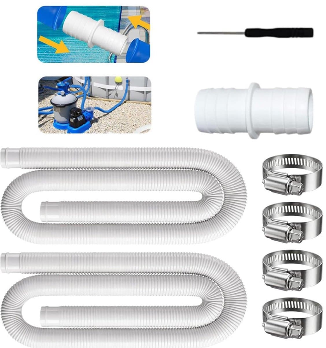 Zwembadslang 32 mm (1,25 inch) – Vervangende slang (lengte 100 cm + 4 metalen klemmen) – Accessoire voor zwembadpompen en filtersystemen voor opzetzwembaden – Geschikt voor Intex-modellen 300 GPH en 530 GPH — afbeelding 1