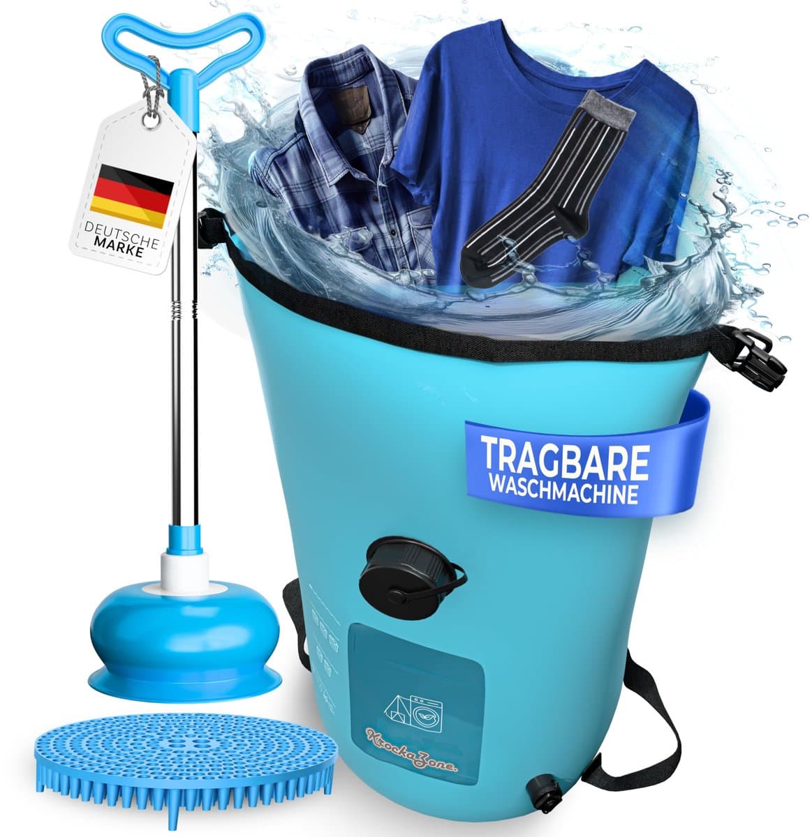 SnelShoppen - Draagbare Wasmachine Zonder Elektriciteit - Opvouwbare Waszak Plunjer Wasbord-Set - Lichtgewicht Handwasmachine voor Kamperen, Reizen, O — afbeelding 1