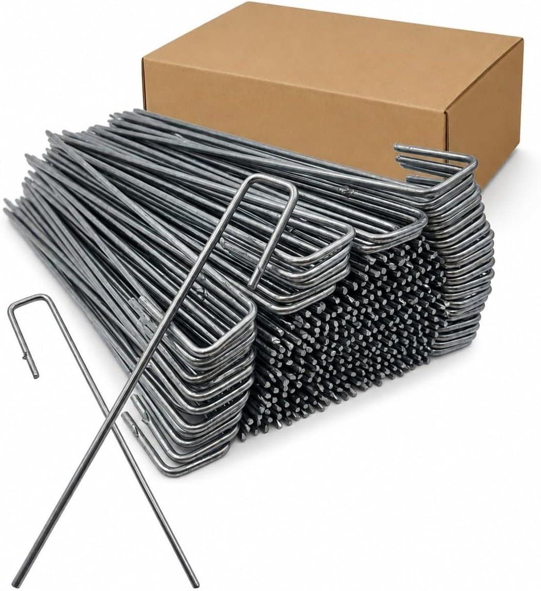 Grondankers U-vorm - Grondpennen Tuin - Bodembedekking Bevestigen - Extra Lange Uitvoering - 40 cm 100 stuks - Staalkleur — afbeelding 1