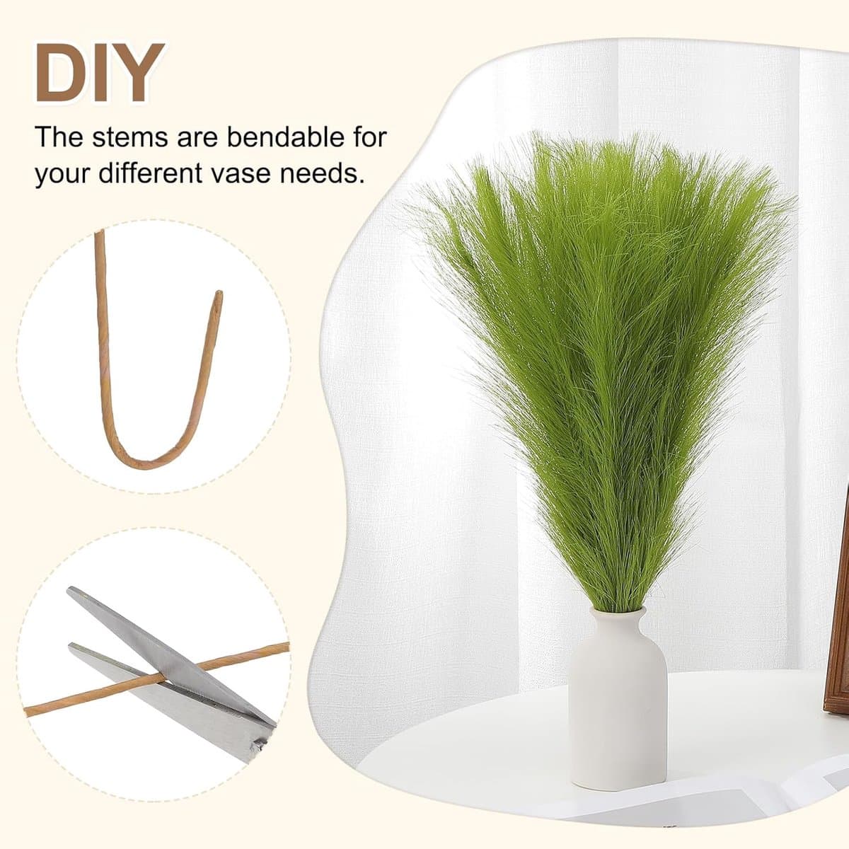 61 cm pampasdecoratie, 50 stuks kunstmatige pampas, bulk, pluizig kunstgras, klein gedroogd voor thuis, boho, decoratie, vaas, bruiloft, muur, grond, groen — afbeelding 1