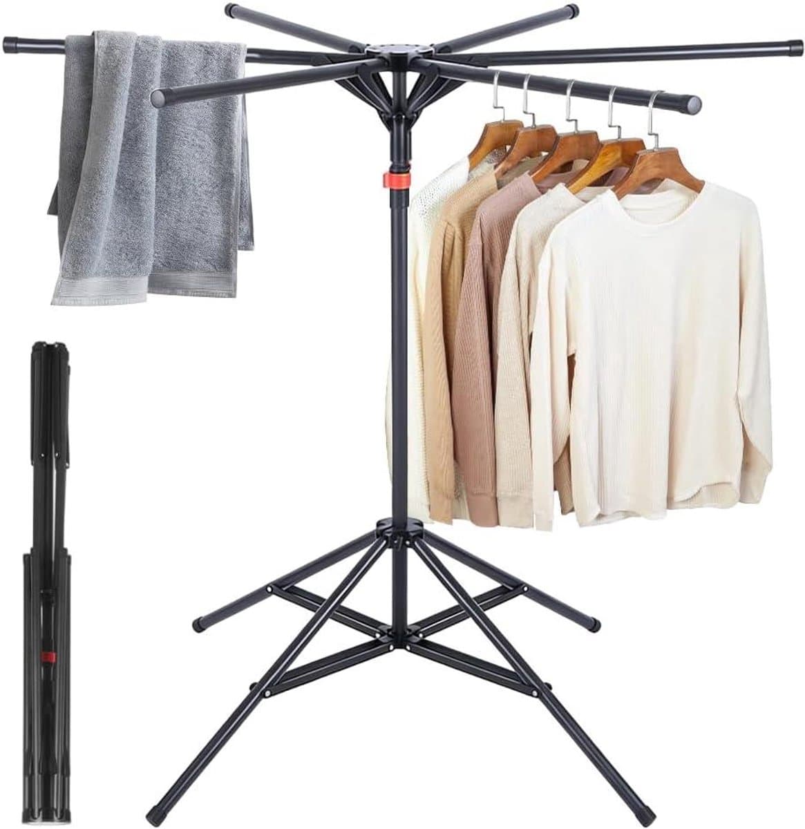 Droogrek - Wasrek - Kleding Drogen - Inklapbaar - 170 cm Hoog - Zwart — afbeelding 1