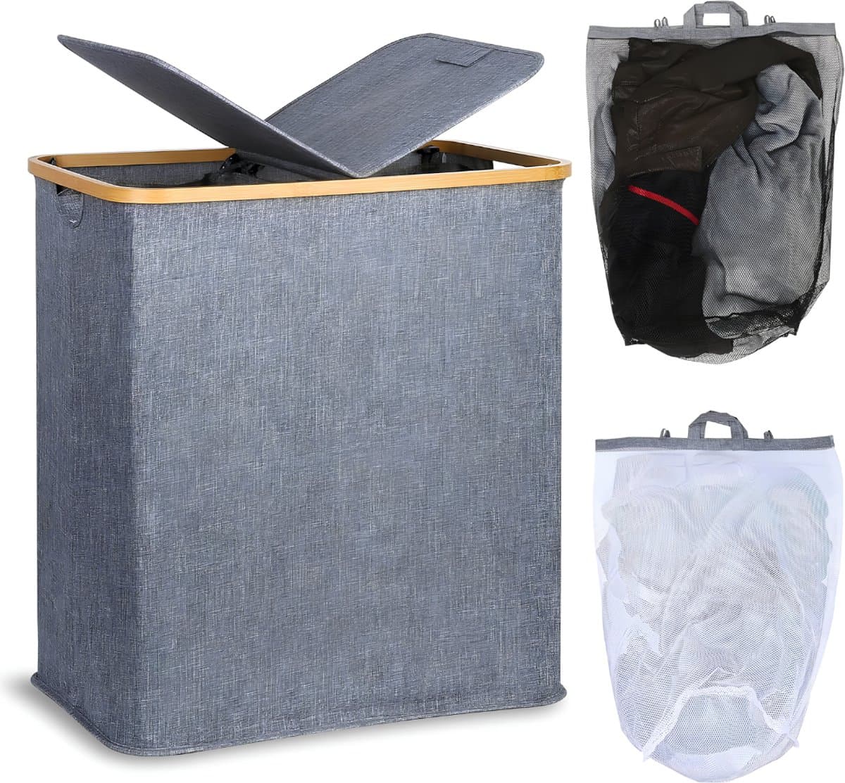VALI® Wasmand - 140L - Wasmanden - Wasmand 2 Vakken - Grijs - 44cm x 33cm x 4cm — afbeelding 1