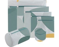 Waszakken - 7-pack waszakken met rits - Mesh waszakken voor wasmachines - Fijne mesh en grote mesh herbruikbare waszakken - voor delicate shirts, sokken, ondergoed, bh's, lingerie, babykleding - 70g fijnmazig - geometrisch groen