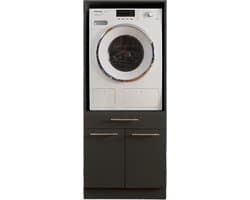 Interiax WASHWALL 'Mary' Wasmachine of Droogkast Ombouwkast Antraciet – Met 1 Lade voor Wasmand en 1 Opbergvak met 2 deuren - Wasmachinekast- 162x67.5x67.5 cm