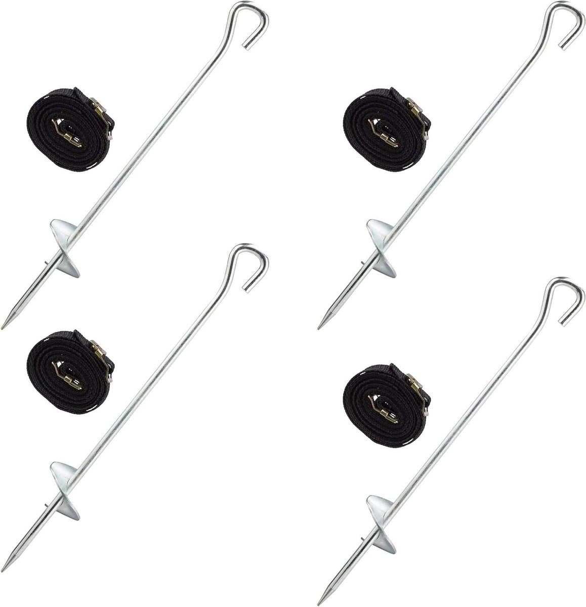 8 delige grondanker set - trampoline haringen en spanbanden - verzinkt staal - zwart/zilver — afbeelding 1