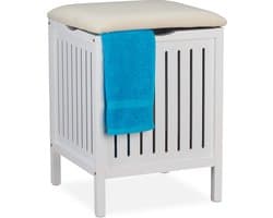 wasmand kruk - 40 liter - hout - 55 x 41 x 41 cm - badkamerkruk - op poten