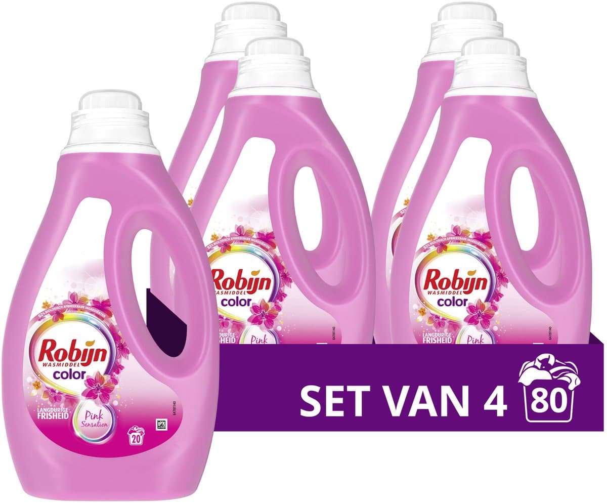 Robijn - Vloeibaar Wasmiddel - Color Pink Sensation - 4 flessen - 80 wasbeurten - Voordeelverpakking — afbeelding 1