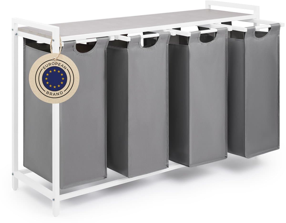 Blumtal Wasmand met 4 vakken - Wasmand met betonlook plank - Metalen frame - Wasmand met poten - Wit en grijs — afbeelding 1
