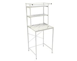 Wasmachine en Droger Opbergrek – Verstelbaar Badkamer Organizer Rek met Verstelbare Voeten – Ruimtebesparend Opslagsysteem 69 x 60 x 176,5 cm – Wit & Marmer