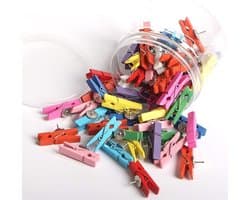 Houten Clips Punaises - Decoratieve Spelden - Foto's Ophangen - Combinatie Clip & Pin - 35 cm - Geassorteerd
